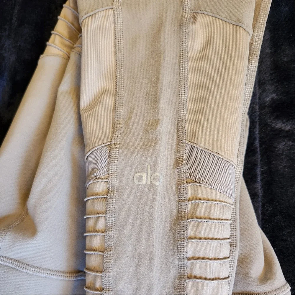 Alo Yoga Leggings Womens XS Beige High Waist Mesh Ankle Yoga Gym Pants Stretch